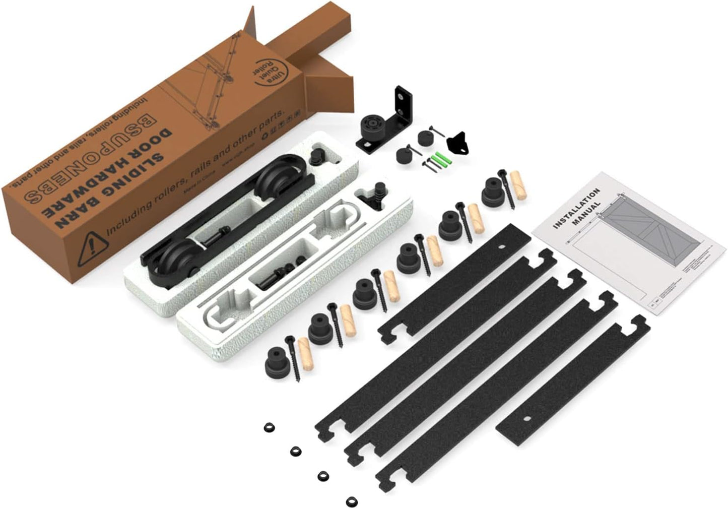 TSMST 173 cm Schiene für Schiebetüren, Schwarz und Rustikal, Zubehör-Set mit Bodenführung, verstellbar, für Einzeltür