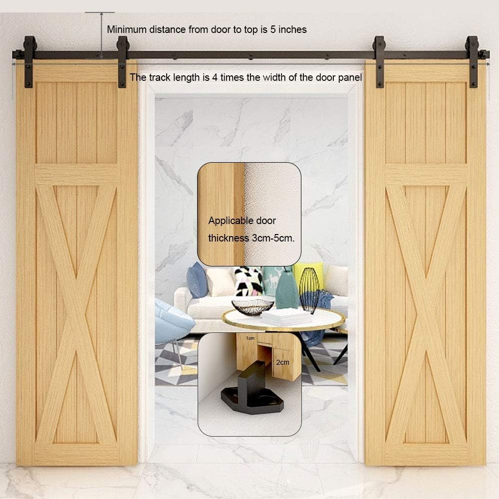 TSMST 200CM/6.6FT Sliding Barn Door Hardware Kit Track Roller Closet Accessory for Double Door