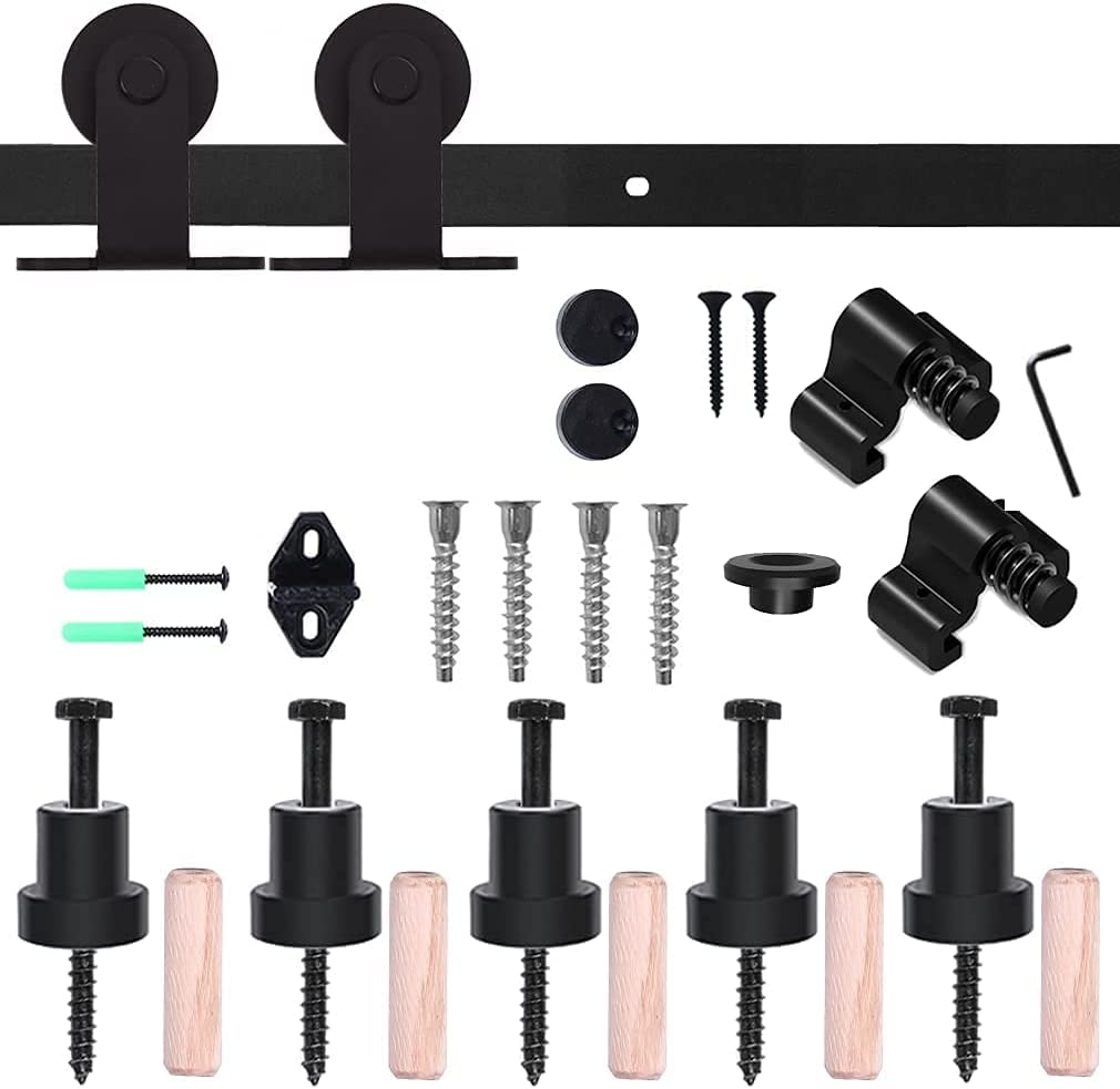 TSMST 5FT/152CM Sliding Door Track Kit, Internal Barn Sliding Wood Doors Rail T Mount Hangers Black for Single Door