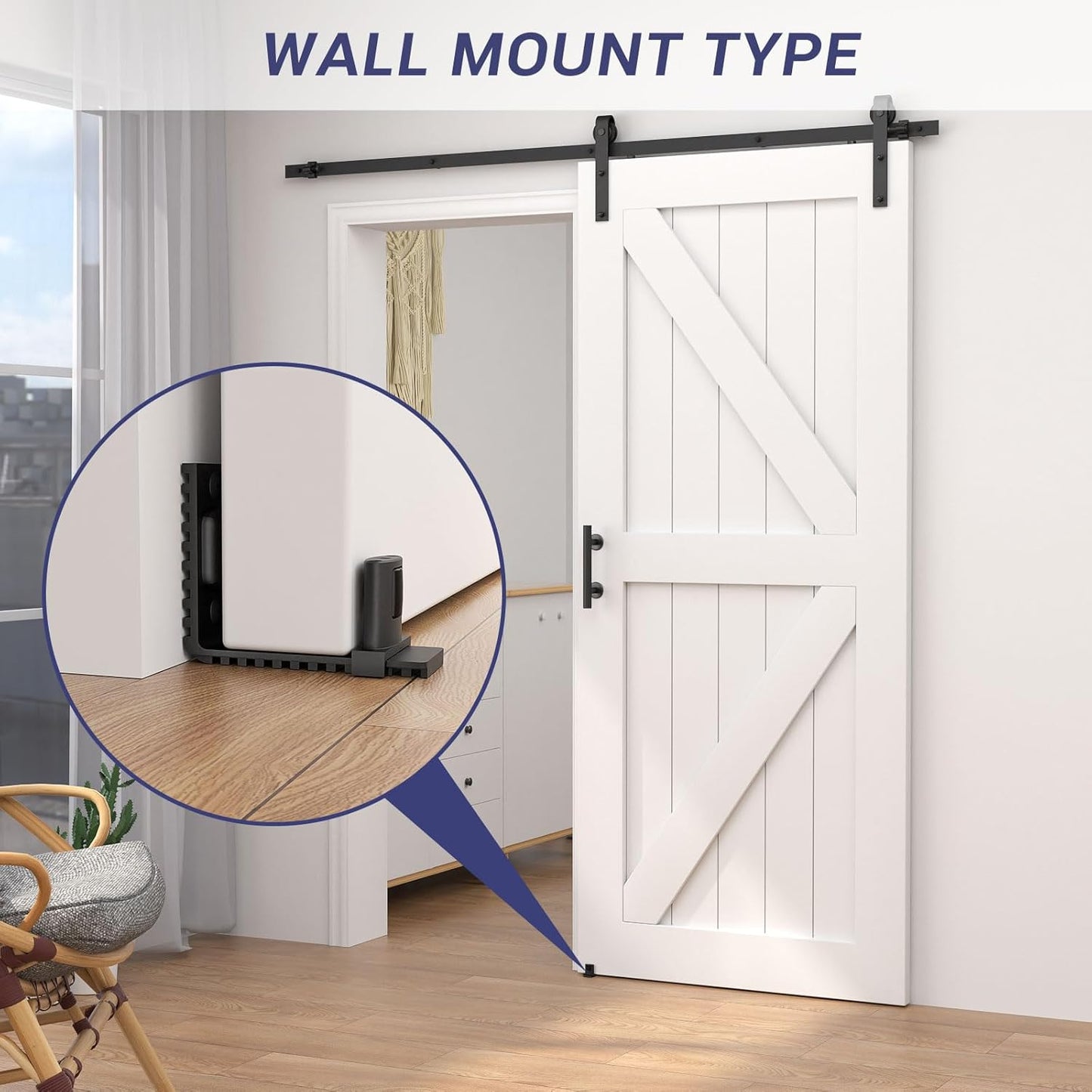 TSMST Schiebetür-Bodenführung,verstellbare Scheunentorführung,schwarz,Scheunentor-Rolle für max.5,1cm dicke Tür,Scheunentor-Bodenrolle,Wandhalterung,Aluminium