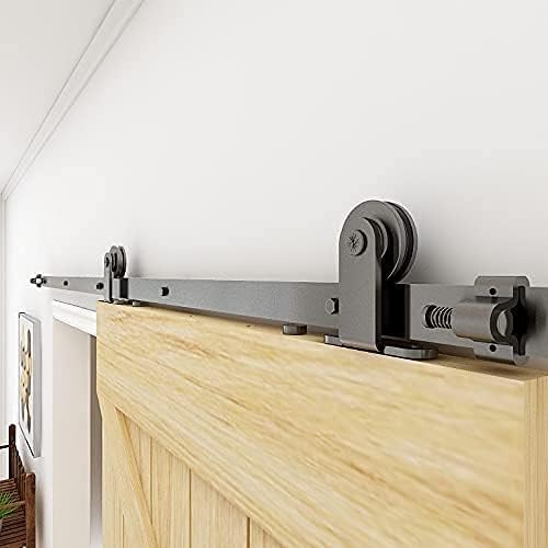 TSMST 6.6FT/203CM Sliding Door Track Kit, Internal Barn Sliding Wood Doors Rail T Mount Hangers Black for Single Door