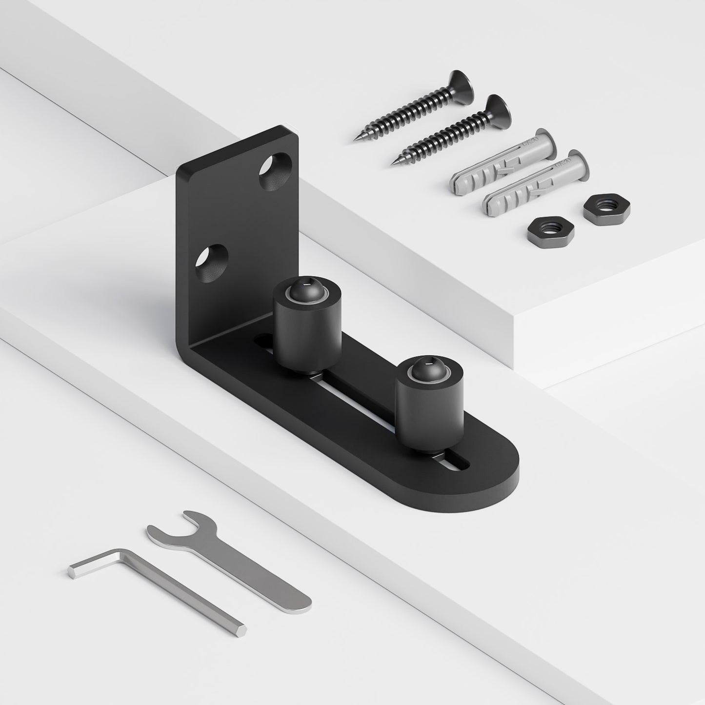 TSMST Sliding Barn Door Bottom Floor Guide,Adjustable Wall Mount Roller Guides,Flush Flat Bottom Design,Roller Ball Smooth,Stable and Smooth,Black