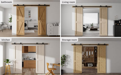 TSMST 365CM/12FT Sliding Barn Door Hardware Kit Track Roller Closet Accessory for Double Door