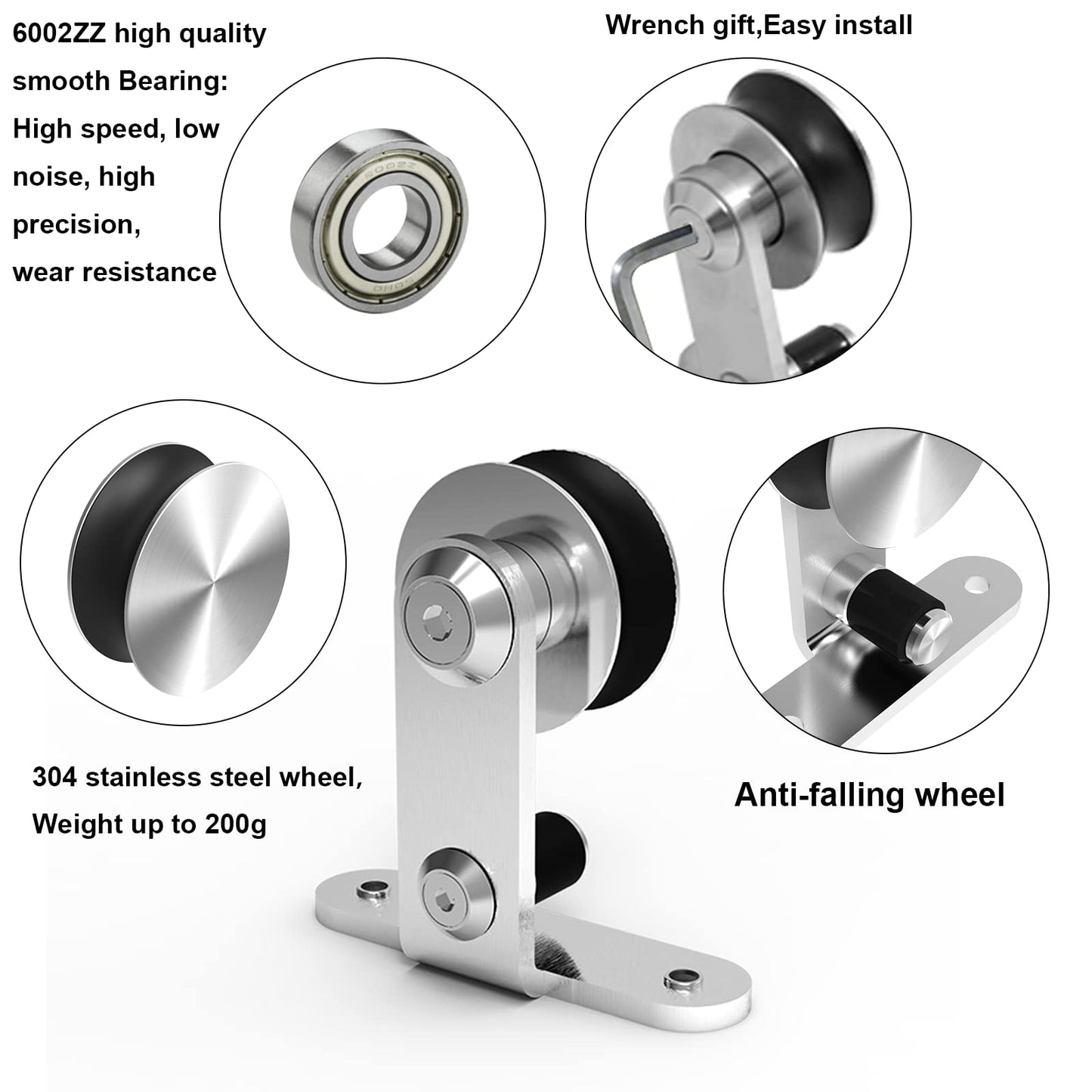 TSMST 12FT Sliding Barn Door Hardware Kit, Top Mount Stainless Steel Heavy Duty Sturdy Barn Door Track for Double Wood Door, Slide Smoothly Quietly (T Style)