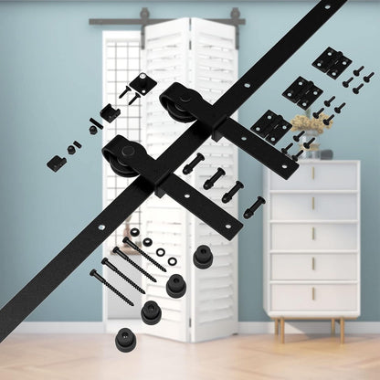 TSMST 100cm/3.3ft Klapptür Schiebetürsystem Komplett-Set, Platzsparende Scheunentür Spur Set für 2 Türen, Glatt und Ruhig (keine Tür)