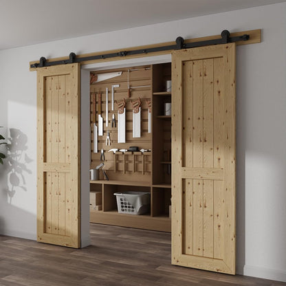 TSMST 244CM/8FT Sliding Barn Door Hardware Kit Track Roller Closet Accessory for Double Door