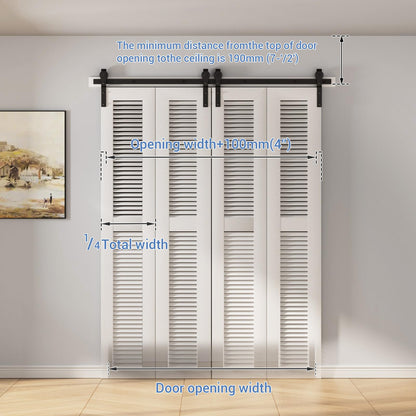 TSMST 150CM/5FT Bi-Folding Sliding Barn Door Hardware,Quietly Simple and Easy to Install for 4 Doors Hardware Kit, Applicable to Door Openings 120-130CM
