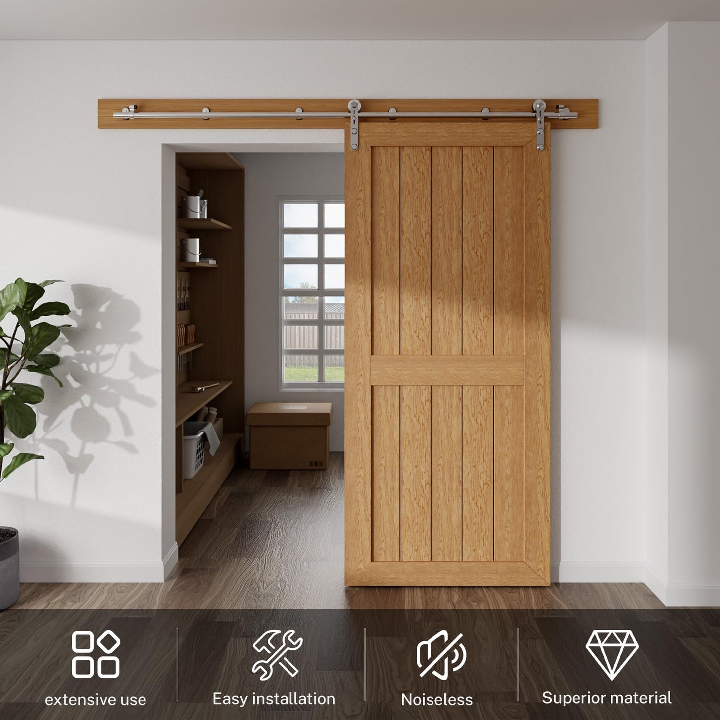 TSMST 167CM/5.5FT Sliding Door Track Barn Door Hardware Kit Closet Rail Roller Accessory Stainless Steel Material