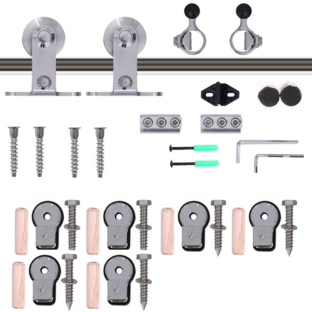 TSMST 9FT Sliding Barn Door Hardware Kit, Top Mount Stainless Steel Heavy Duty Sturdy Barn Door Track for Single Wood Door, Slide Smoothly Quietly (T Style)