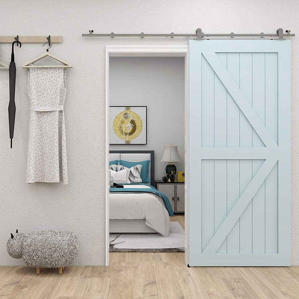 TSMST 6.6FT/203CM Sliding Door Track Kit, Single Door Hardware System, Stainless Steel, Rustic Style