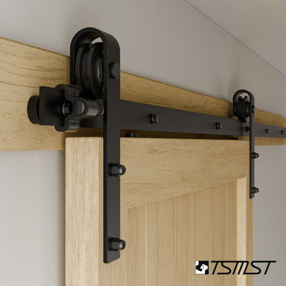 TSMST 213CM Schiebetürbeschlag Set, Schwarzes Schienenset passend für eine einzelne Holztür, J-Form