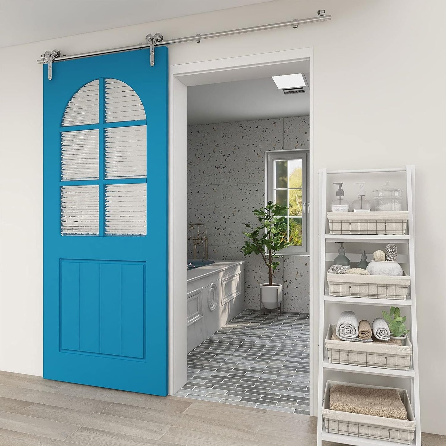 TSMST 200cm/6.6ft Edelstahl Laufschiene Schiebetürbeschlag für Einzelne Holztüren, Reibungslos und Leise (Y-Form-Aufhänger)