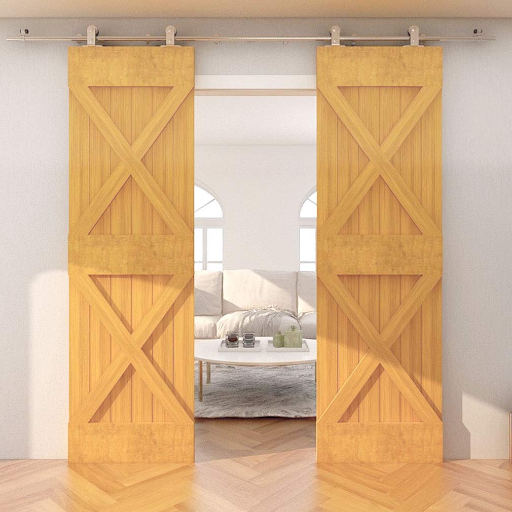 TSMST 305CM/10FT Stainless Steel Sliding Barn Door Hardware Kit Track Roller Closet Accessory for Double Door