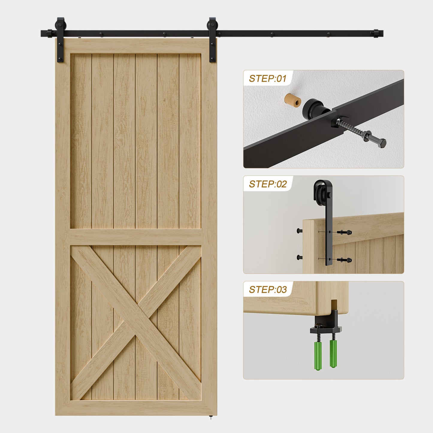 TSMST 213CM Schiebetürbeschlag Set, Schwarzes Schienenset passend für eine einzelne Holztür, J-Form