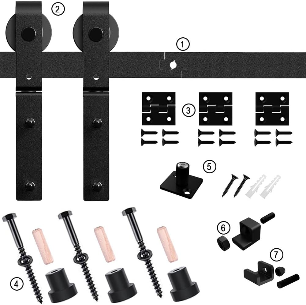 TSMST 120cm/4ft Klapptür Schiebetürsystem Komplett-Set, Platzsparende Scheunentür Spur Set für 2 Türen, Glatt und Ruhig (keine Tür)