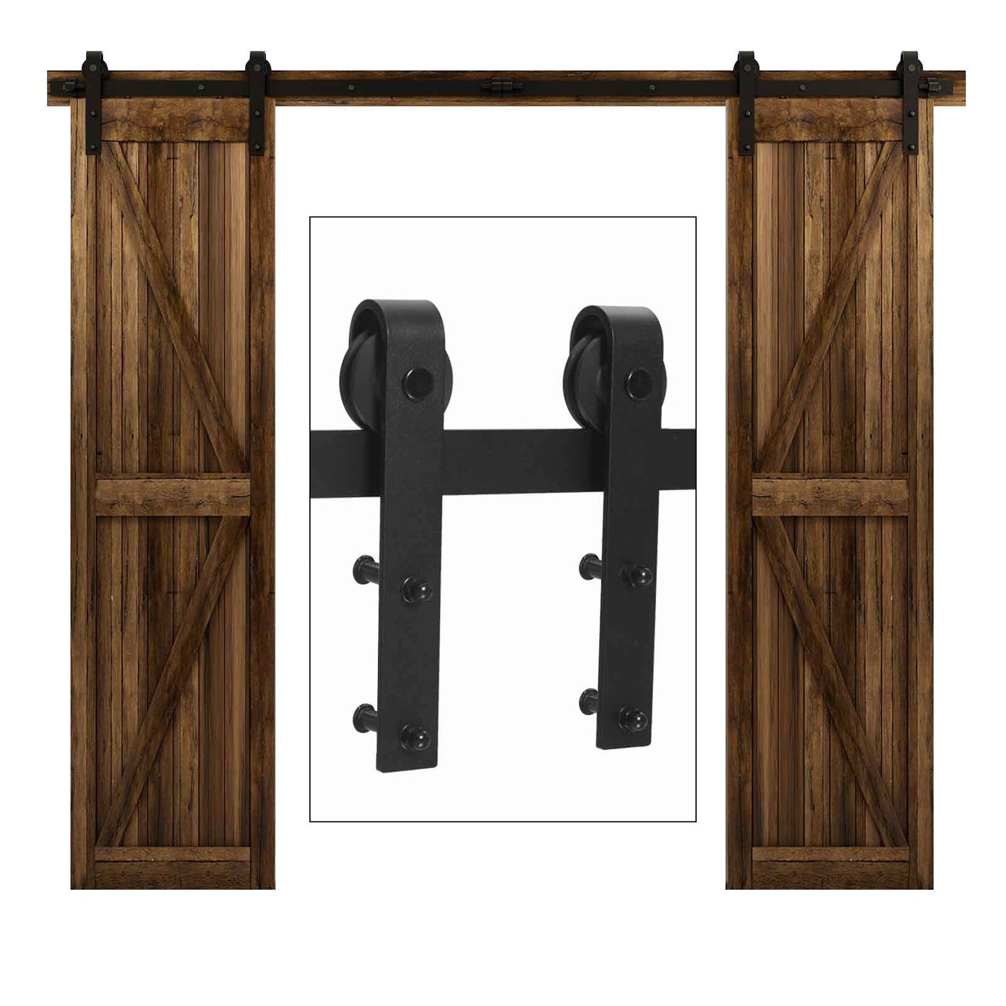 335cm-11FT Schiebetürbeschlag Set Schiebetürsystem Laufschiene Innentüren Trennwände Flaschenzug aus Karbonstahl, für Doppeltür