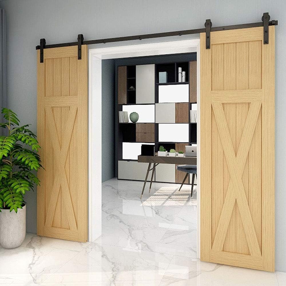 TSMST 244CM/8FT Sliding Barn Door Hardware Kit Track Roller Closet Accessory for Double Door