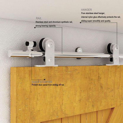 TSMST 200CM/6.6FT Stainless Steel Sliding Barn Door Hardware Kit Track Roller Closet Accessory for Double Door