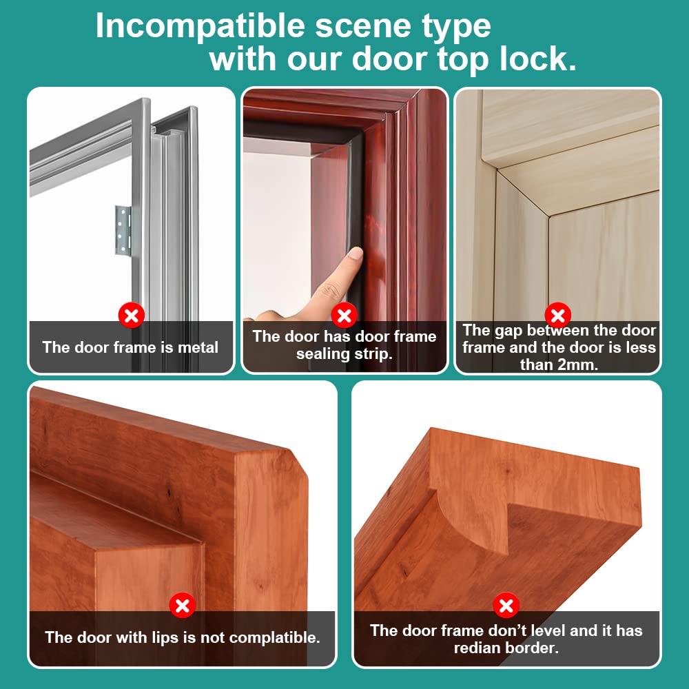 TSMST Child Proof Door Top Lock, Security Door Lock with Double Adjustable Roller, Prevent Scratch Door, Solid and Safety, Black, 1 PCS