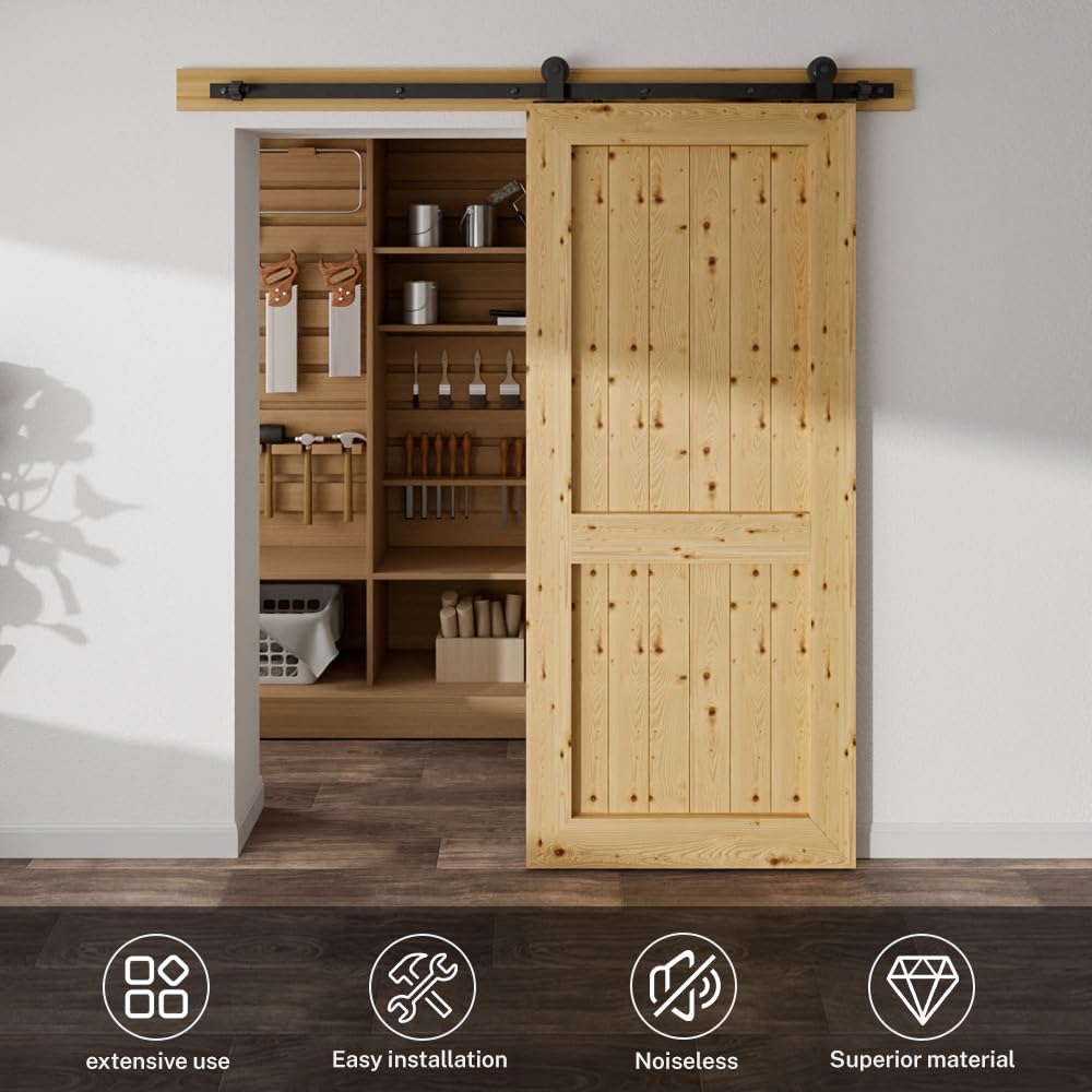 TSMST 244CM/8FT Schiebetürbeschläge Schiebetüren Schiebetürsystem Komplettset Laufschiene Rollen Set T-Form