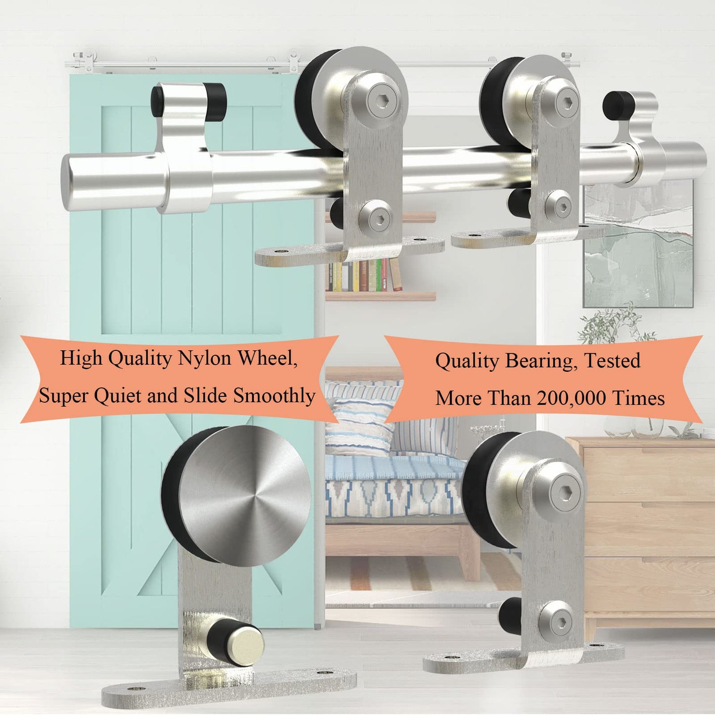 5.5FT/173CM Sliding Door Track Kit, TSMST Internal Stainless Steel Sliding Barn Wood Door Hardware System for Single Door