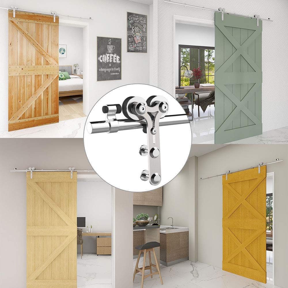 TSMST 6FT Sliding Barn Door Hardware Kit, Stainless Steel Heavy Duty Sturdy Barn Door Track for Single Wood Door, Slide Smoothly Quietly (Y Style)
