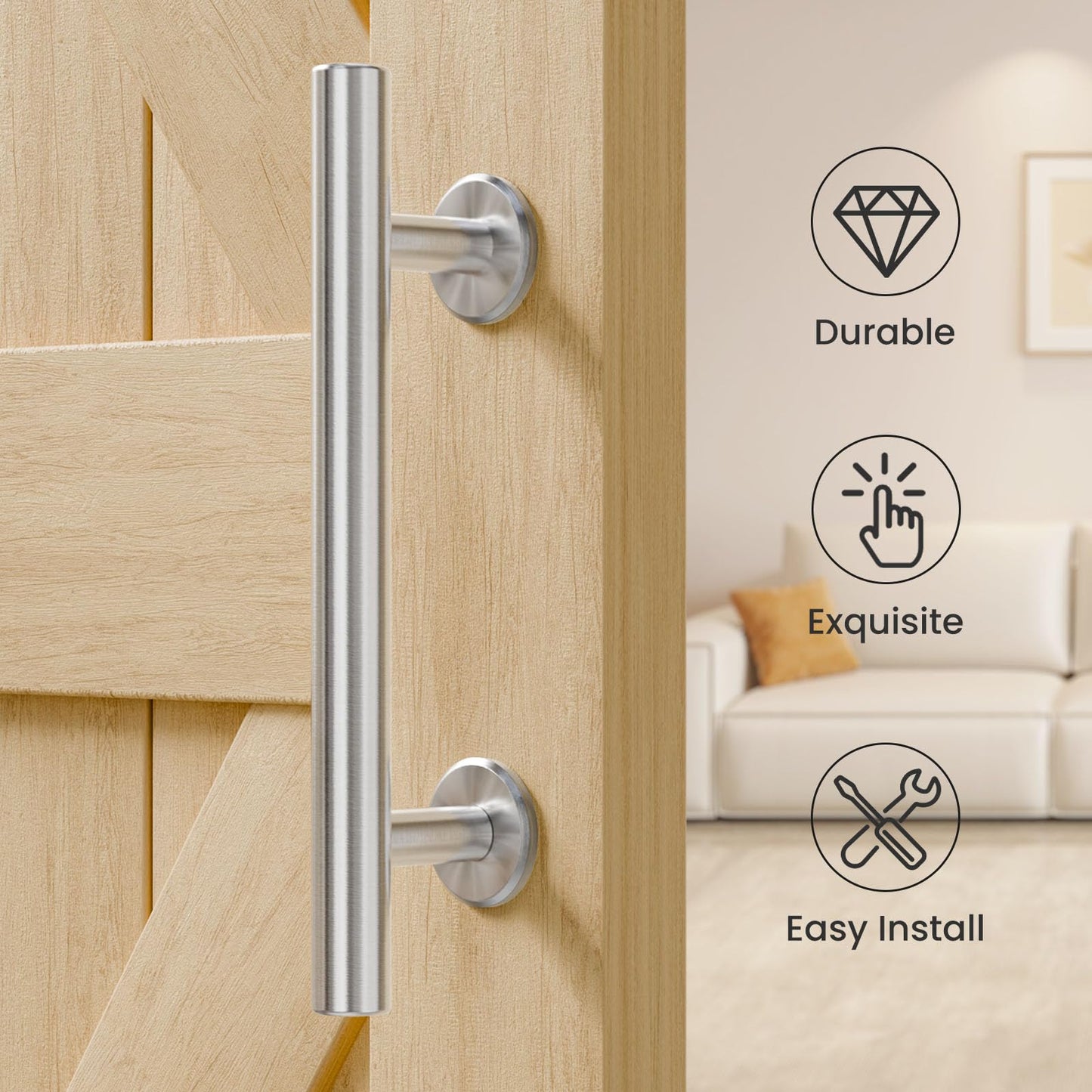 TSMST 30CM Sliding Door Handle Double Sided Barn Door Handle Embedded Invisible Stainless Steel