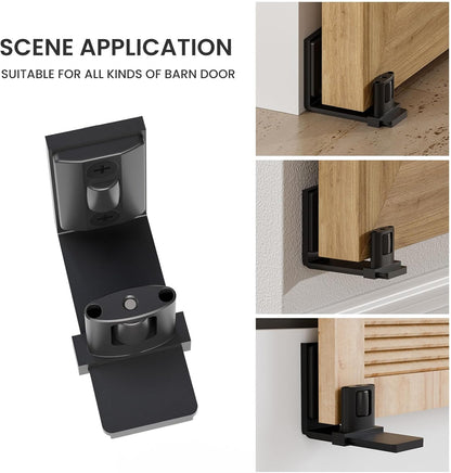 TSMST Schiebetür-Bodenführung,verstellbare Scheunentorführung,schwarz,Scheunentor-Rolle für max.4.8cm dicke Tür,Scheunentor-Bodenrolle,Wandhalterung,Aluminium