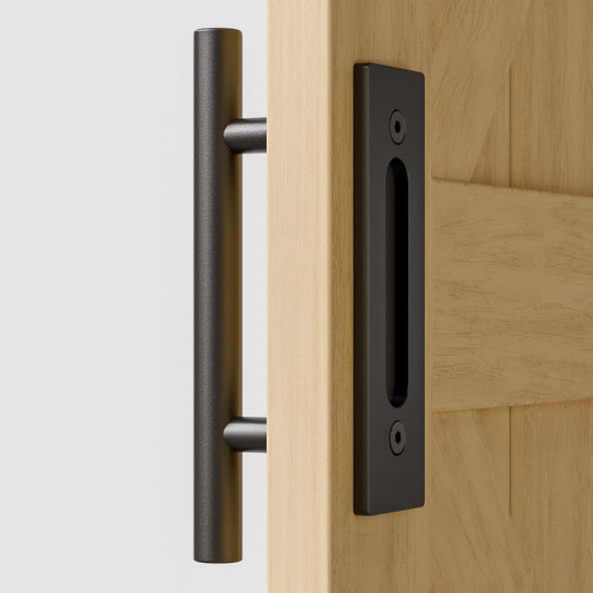 TSMST 24CM Sliding Door Handle Double Sided Barn Door Handle Embedded Invisible Alloy Steel Frosted Black