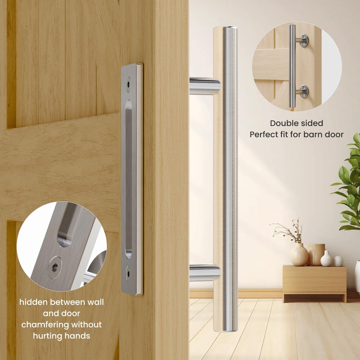 TSMST 24CM Sliding Door Handle Double Sided Barn Door Handle Embedded Invisible Stainless Steel
