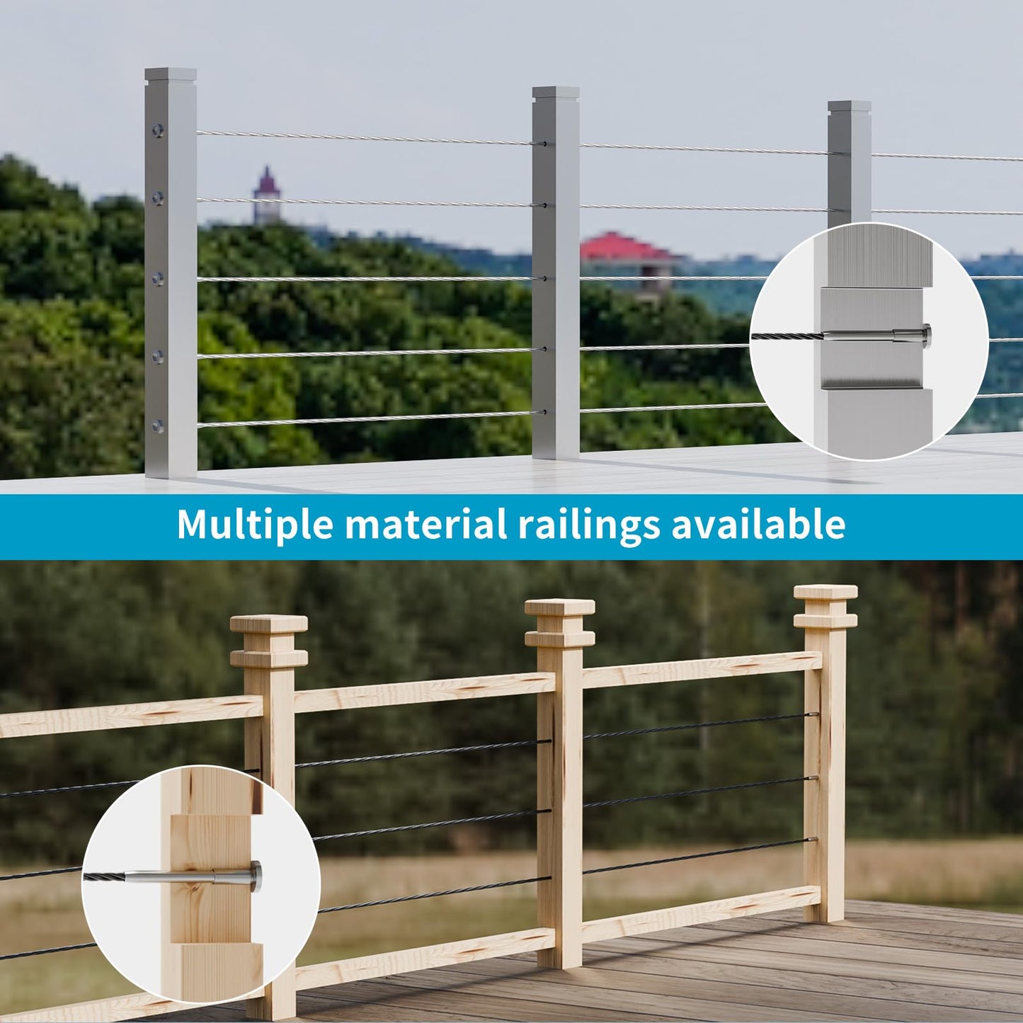 40 Pack 1/8" Stainless Steel Invisible Receiver and Swage Stud End Cable Railing, Deck Stair Threaded End Fitting for Wood & Metal Post, T316 Marine Grade Stainless Steel