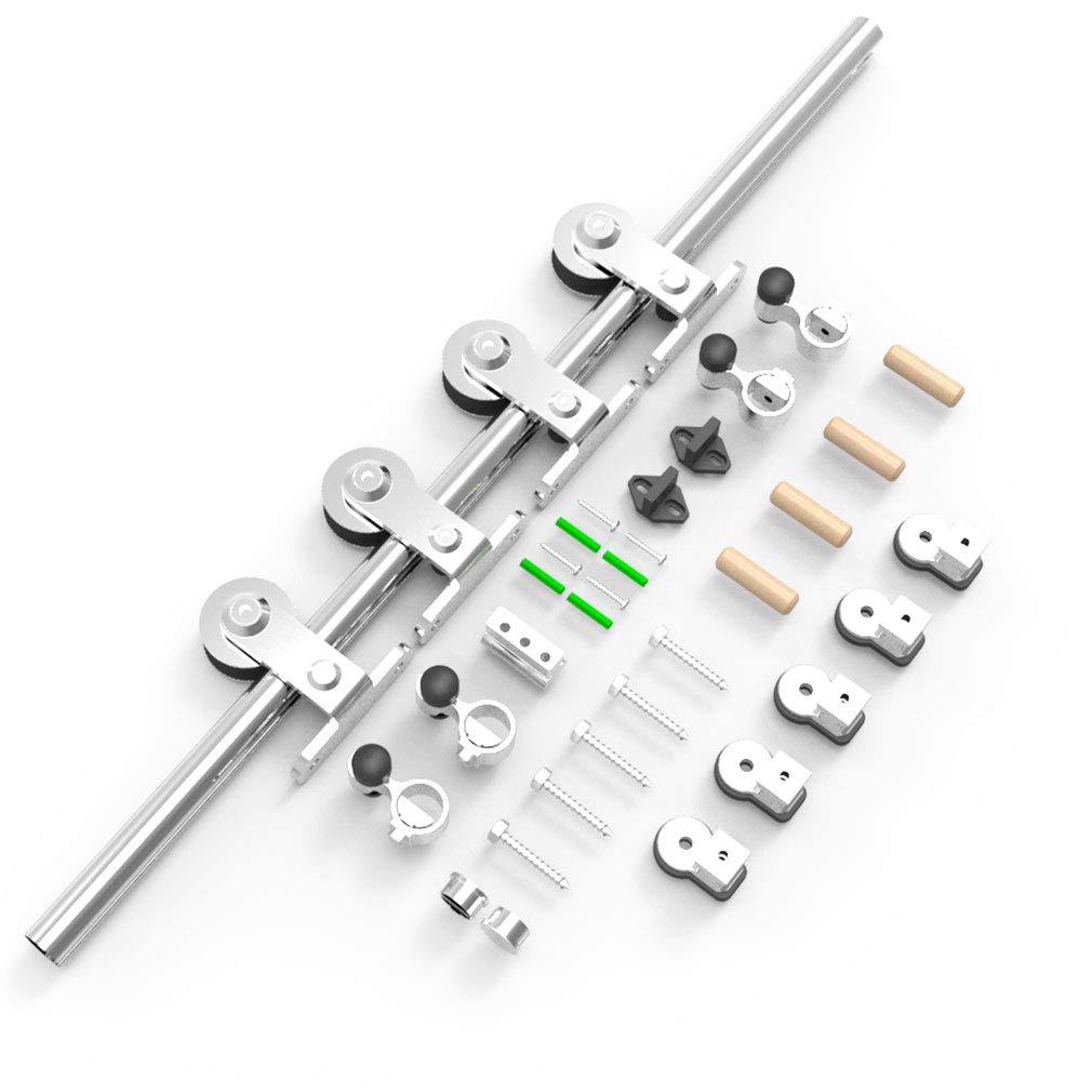 TSMST 200CM/6.6FT Stainless Steel Sliding Barn Door Hardware Kit Track Roller Closet Accessory for Double Door