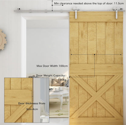 TSMST 152CM/5FT Edelstahl Laufschiene Schiebetürbeschlag für Einzelne Holztüren, Reibungslos und Leise (Y-Form-Aufhänger)