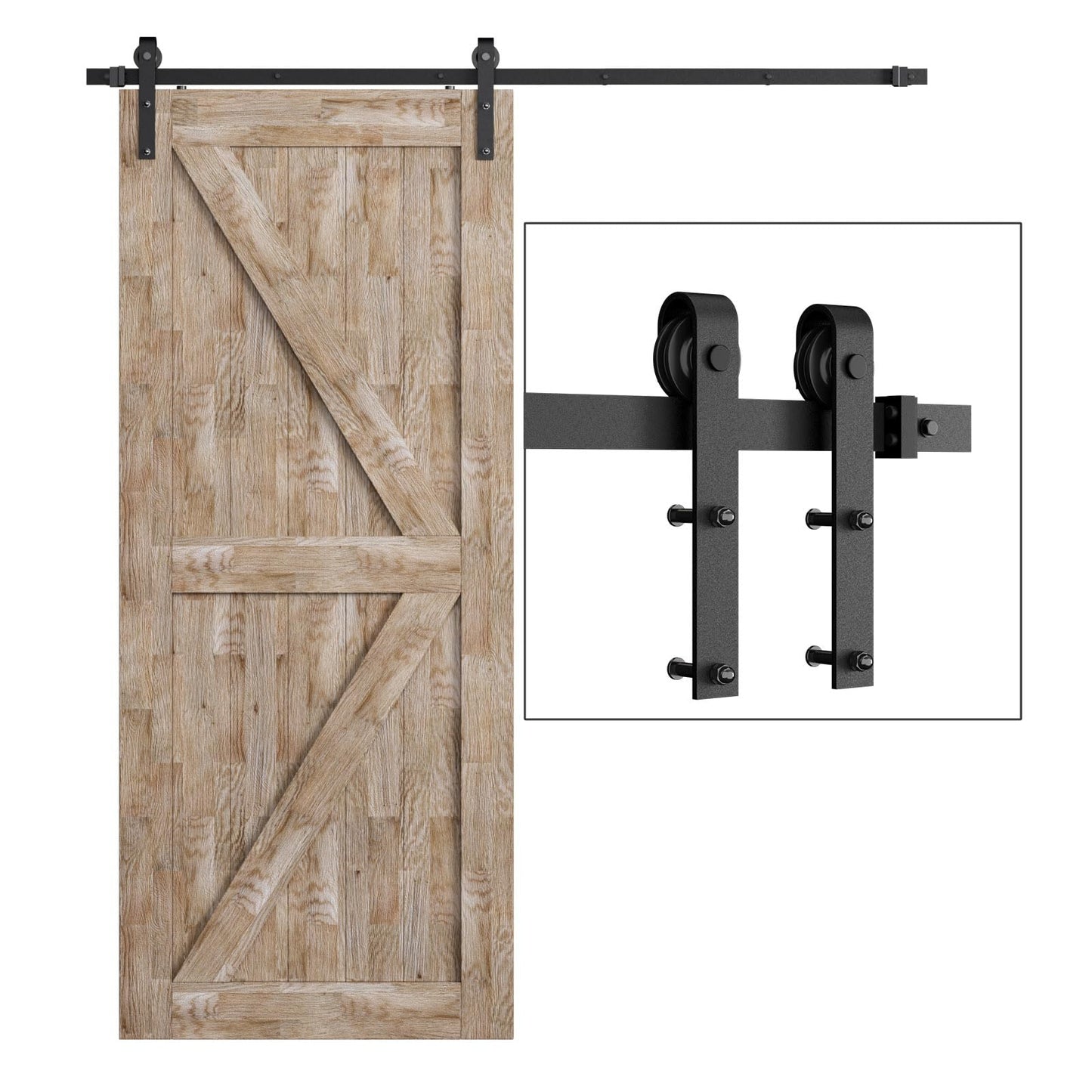 TSMST 6FT/183CM Sliding Door Track Kit, Internal Barn Sliding Wood Doors Rail Mount Hangers Black for Single Door,J Shape