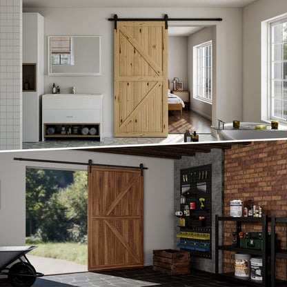 TSMST 243cm Schiebetürsystem Komplett-Set für Schiebetüren mit Bodenführung Schwarz Schienen-Kit Passend für eine einzelne Holztür, J-Form