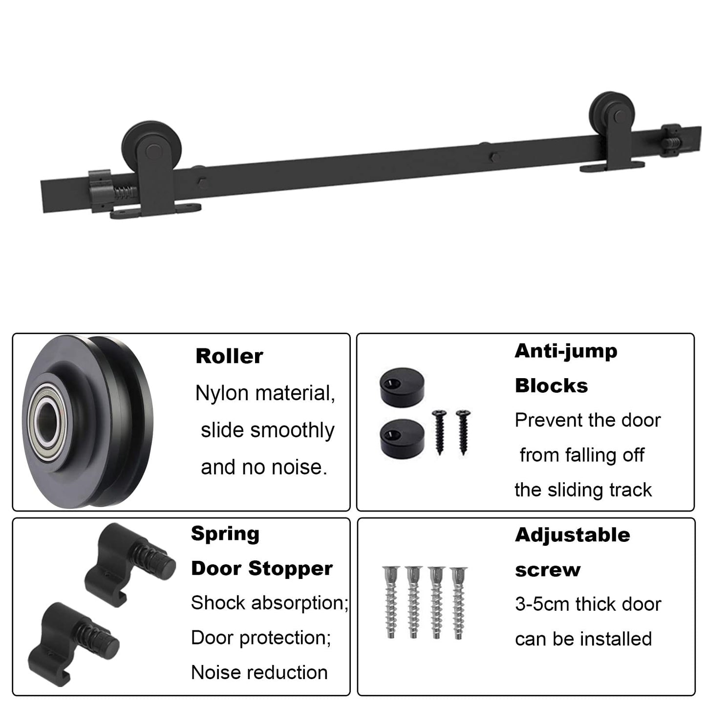 TSMST 6FT/183CM Sliding Door Track Kit, Internal Barn Sliding Wood Doors Rail T Mount Hangers Black for Single Door