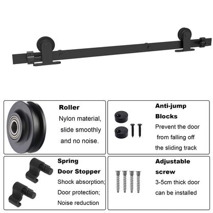 TSMST 6FT/183CM Sliding Door Track Kit, Internal Barn Sliding Wood Doors Rail T Mount Hangers Black for Single Door