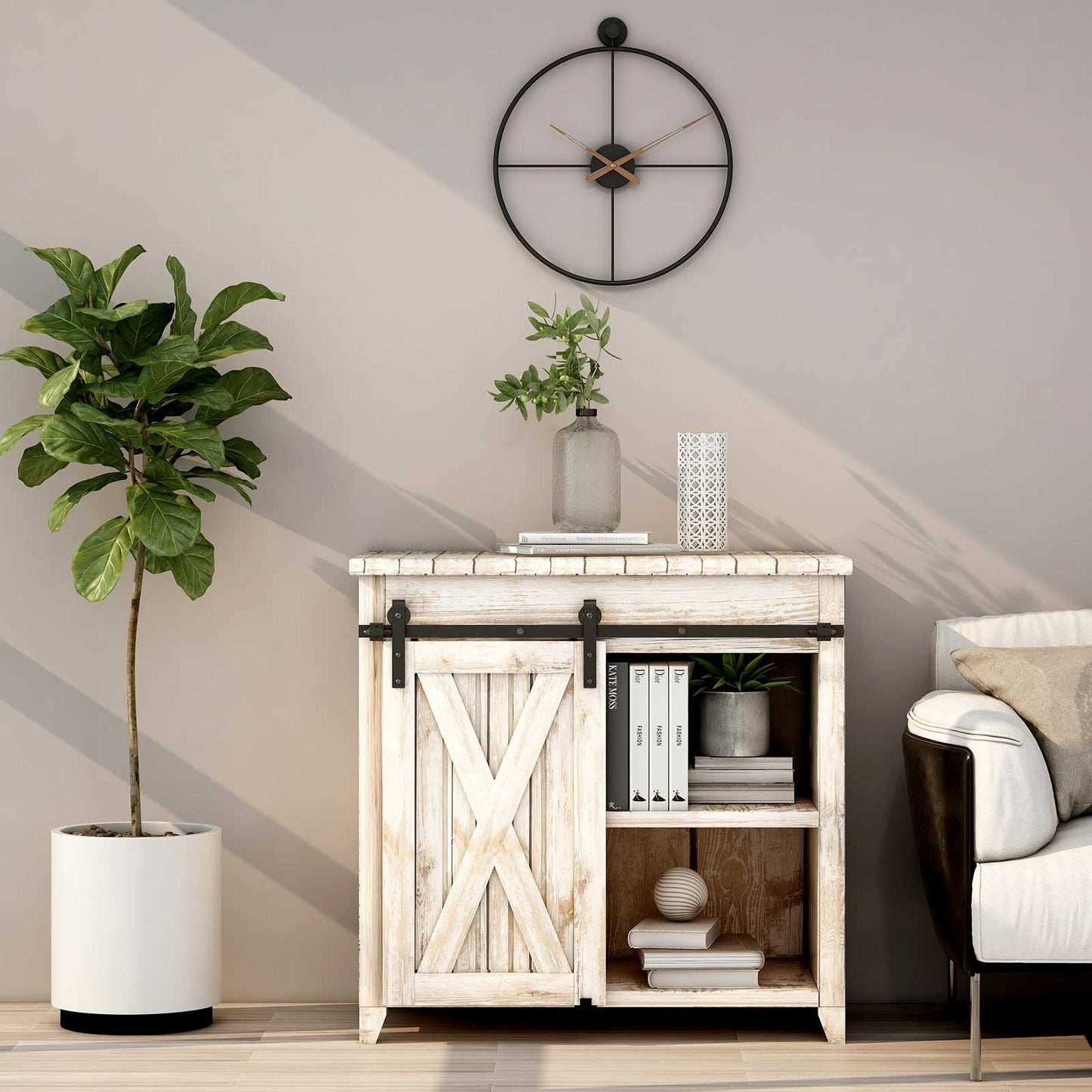 TSMST 4FT/122CM Cabinet Mini Sliding Barn Door Hardware Kit, Single Barn Door Track Set, Apply for Storage Window TV Stand Closet, J Shape(No Cabinet)