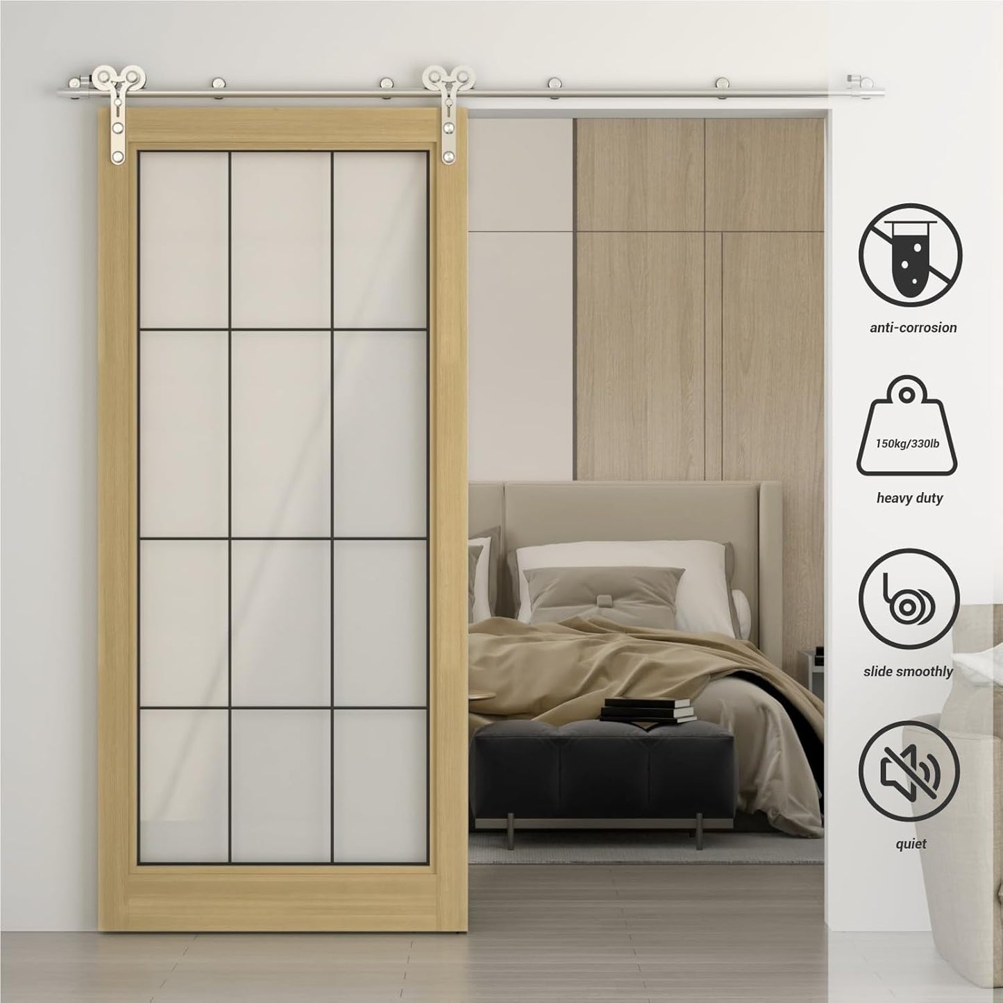 6FT Sliding Barn Door Hardware Kit, Stainless Steel Track for Single Door, Smoothly and Quietly, Fit 36" Door Panel(Y Shape Hanger)