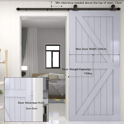 TSMST 5FT/152CM Sliding Door Track Kit, Internal Barn Sliding Wood Doors Rail T Mount Hangers Black for Single Door
