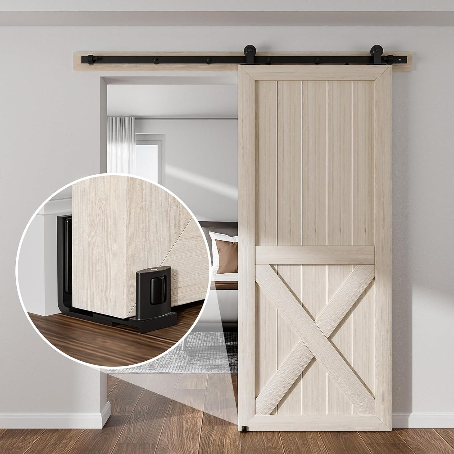 TSMST Scheunentor-Bodenführung für Wand/Tür, verstellbare Schiebetür-Bodenführung, schwarz,Türstopper für Türen mit einer Dicke von 25–48 mm