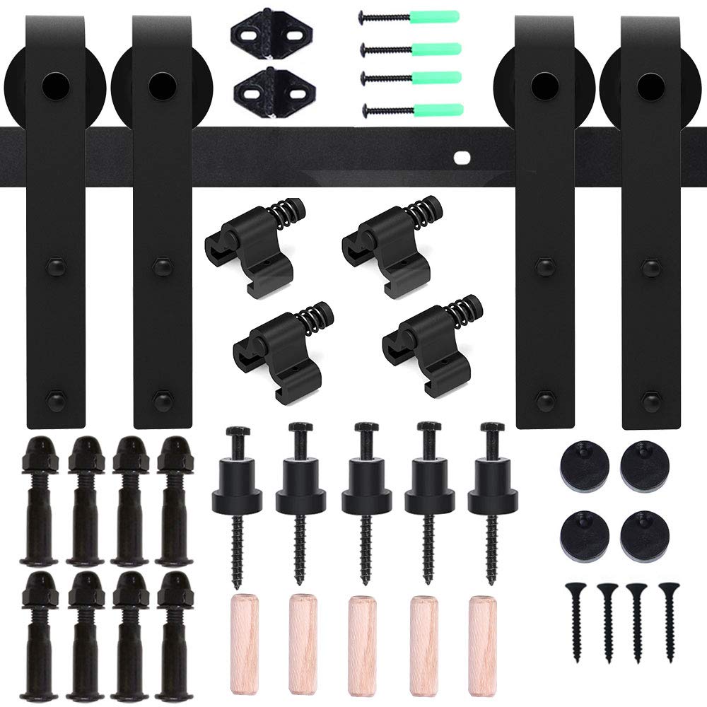 335cm-11FT Schiebetürbeschlag Set Schiebetürsystem Laufschiene Innentüren Trennwände Flaschenzug aus Karbonstahl, für Doppeltür