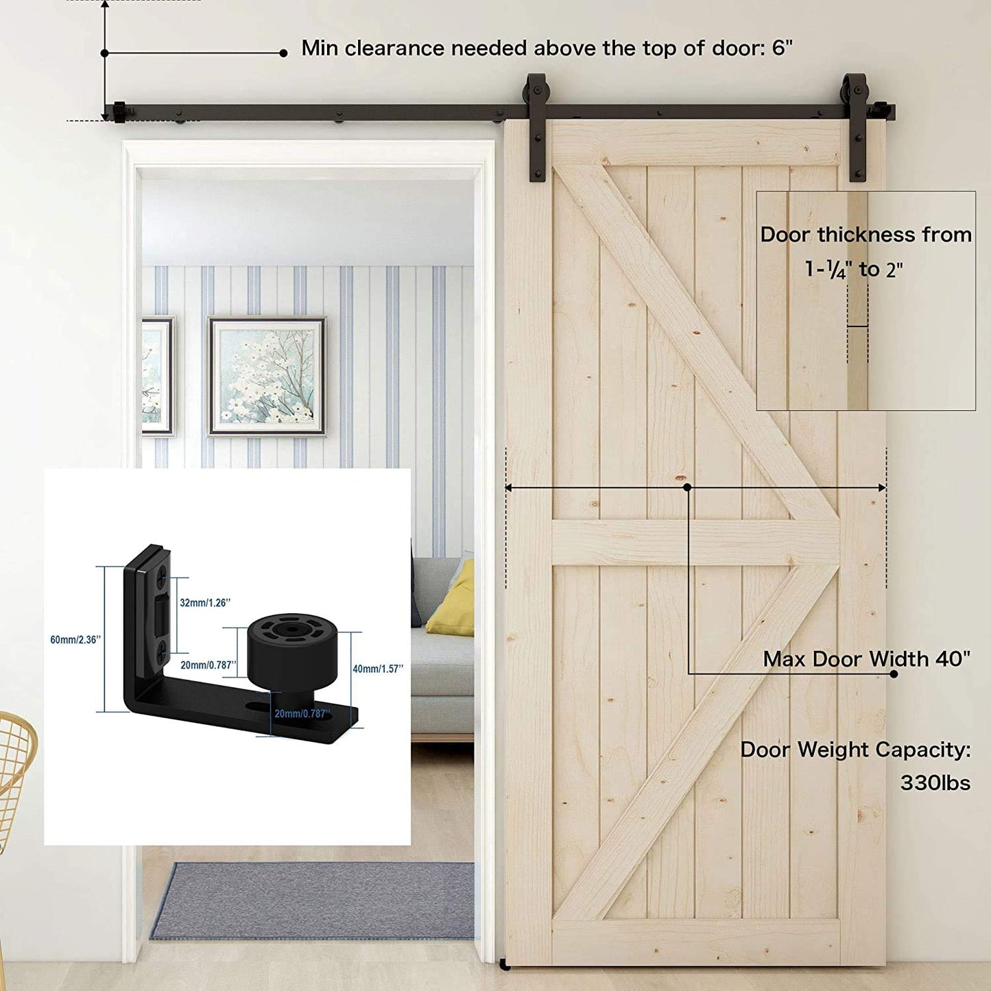 TSMST 305CM/10FT Sliding Door Track Barn Door Hardware Kit Closet Rail Roller Accessory Adjustable Floor Guide