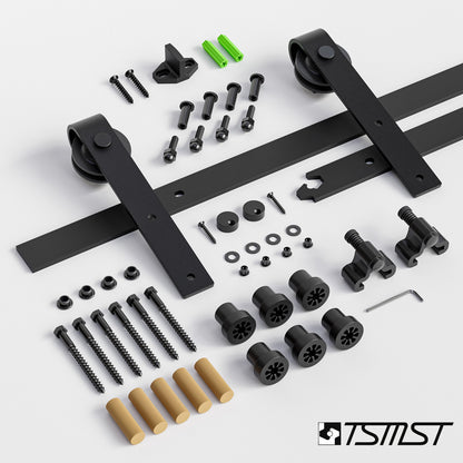 TSMST 228CM Schiebetürbeschlag Set, Schwarzes Schienenset passend für eine einzelne Holztür, J-Form