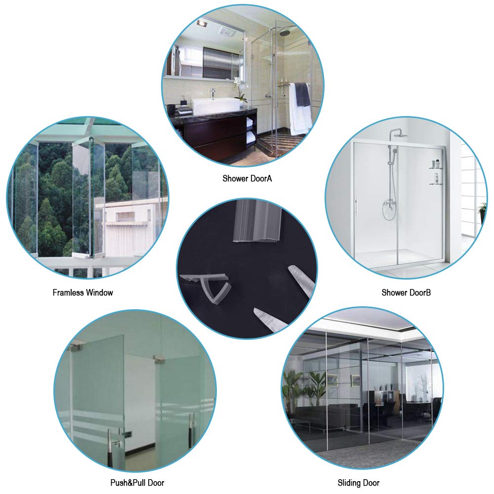 TSMST Glass Shower Door Seal Strip,120 Inch Soft Shower Door Sweep Seal Strip to Stop Leaks for 3/8" Framelss Glass Door,Style 1