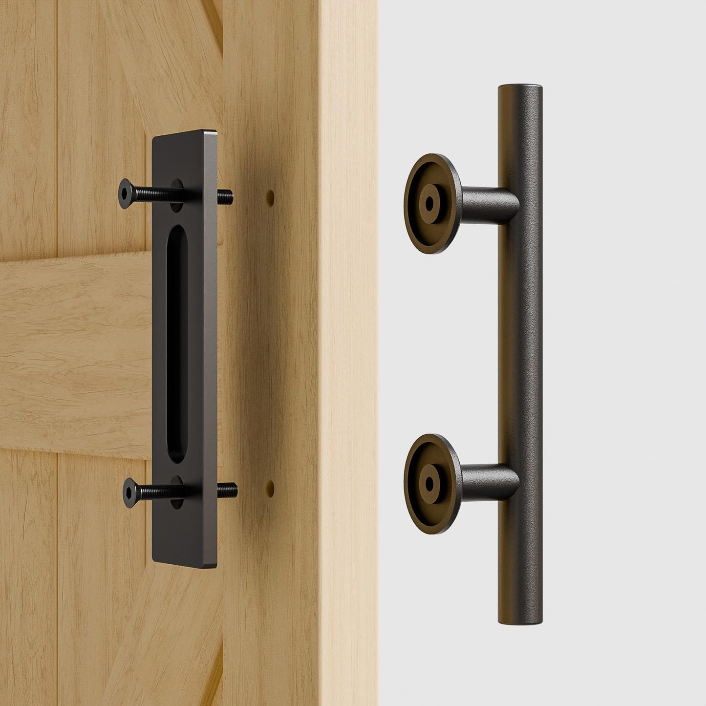 TSMST 24CM Sliding Door Handle Double Sided Barn Door Handle Embedded Invisible Alloy Steel Frosted Black 2PC