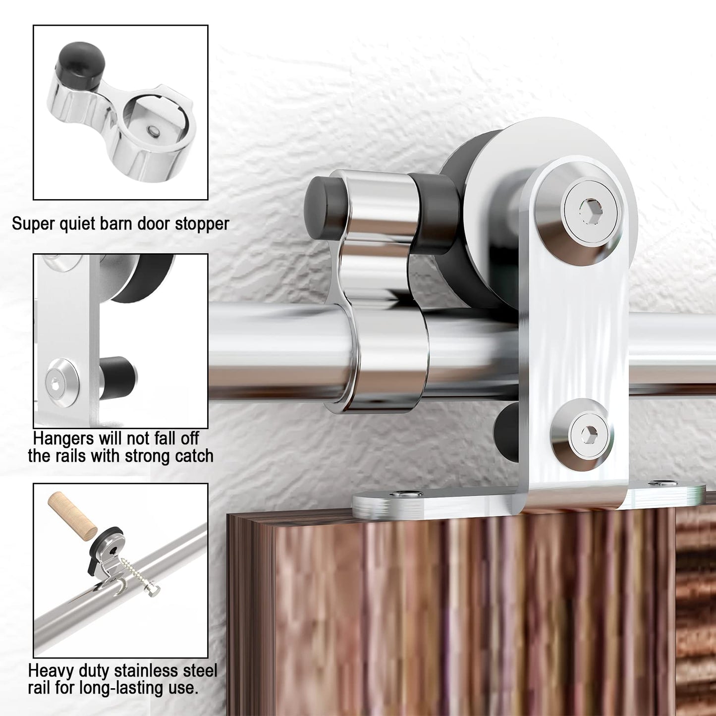 TSMST 8FT Sliding Barn Door Hardware Kit, Top Mount Stainless Steel Heavy Duty Sturdy Barn Door Track for Double Wood Door, Slide Smoothly Quietly (T Style)