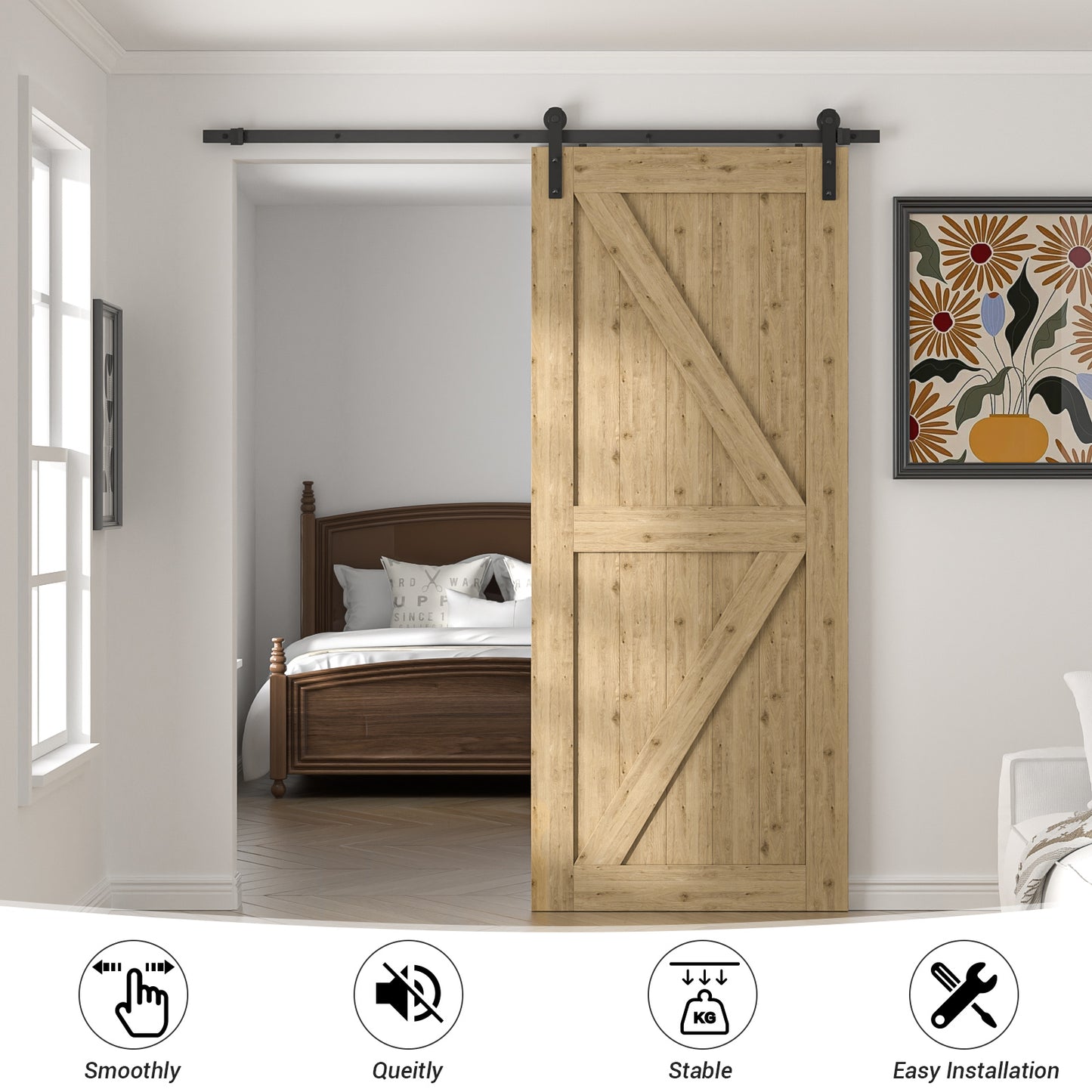 TSMST 6.7FT/202cm Schiebetürsystem Komplett-Set für Schiebetüren,Schwarz Schienen-Kit Passend für eine einzelne Holztür, J-Form