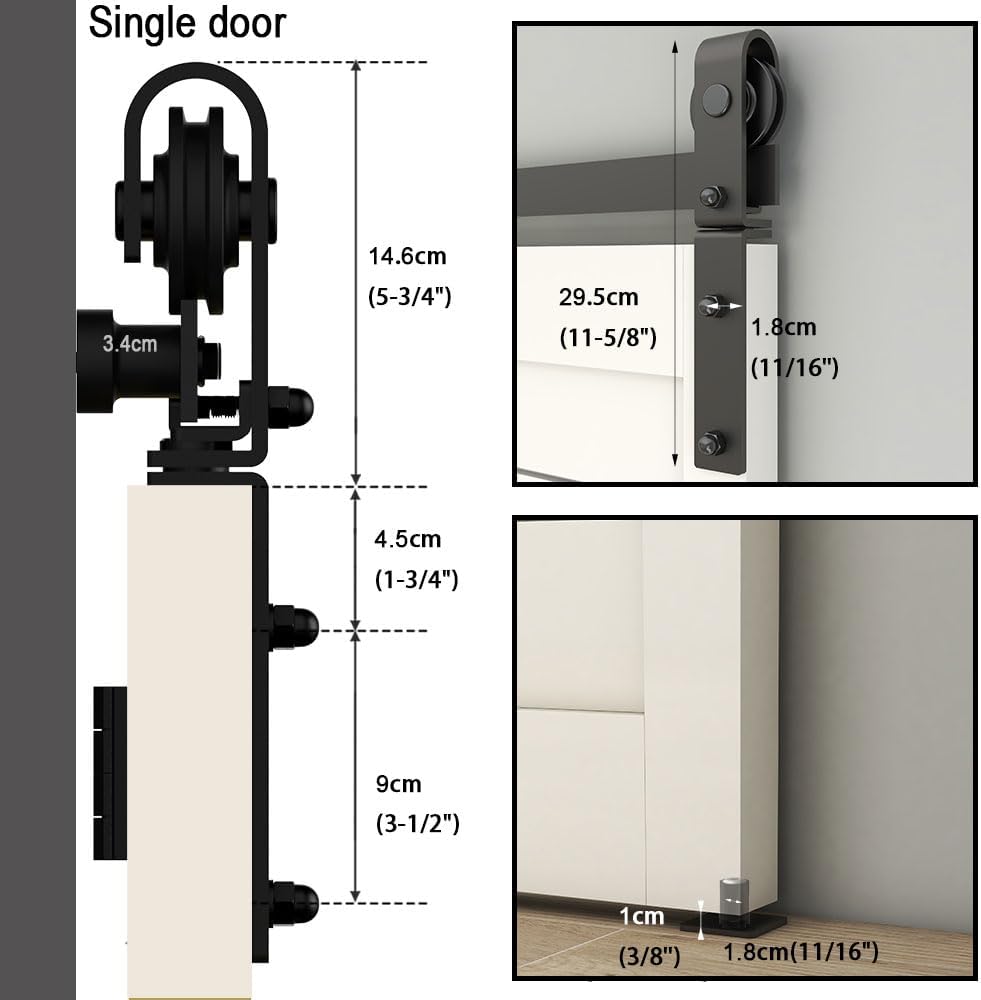 TSMST 76.3cm/2.5ft Bi-Falte Schiebetürsystem Komplett-Set, Platzsparende Scheunentür Spur Set für 2 Türen,Grundlegender Stil, Glatt und Ruhig (keine Tür)