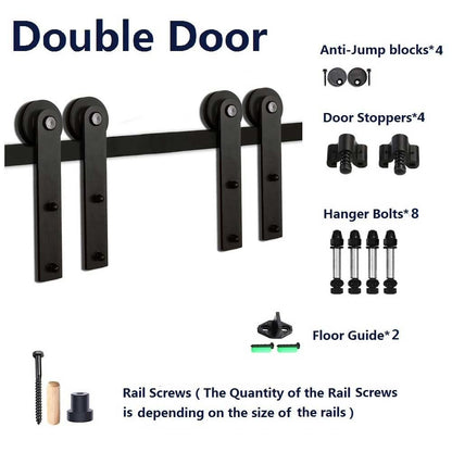 CCJH 12FT Heavy Duty Sliding Barn Wood Door Hardware Track Kit - Smoothly and Stable - Easy Installation - 12 Foot Rail Double Door Kit (I Shaped Hangers)